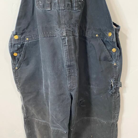 Carhartt Men's R01 Overalls Carpenter Workwear Black Flaw 48 Grunge Destroyed - Picture 10 of 10